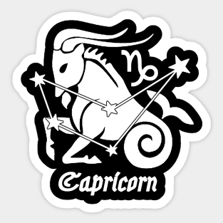 Capricorn - Zodiac Astrology Symbol with Constellation and Sea Goat Design (White on Black Variant) Sticker